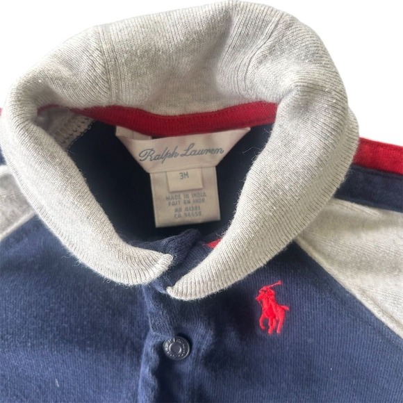 Ralph Lauren Baby Boys Navy Blue Shawl Collar Coverall - Picture 4 of 7